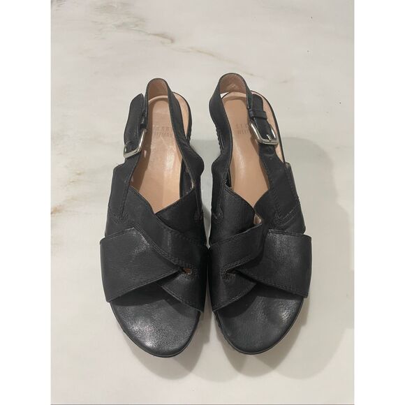 Stuart Weitzman Platform Black Leather Sandals Size 6.5 - Picture 2 of 7